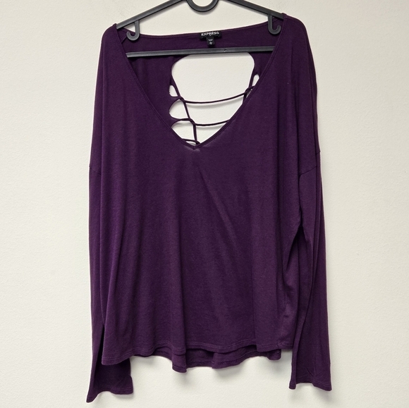 Express Tops - Express Open Back Cut Out T-shirt Purple L